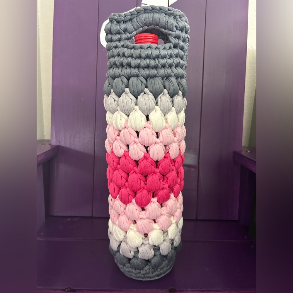 Handcrafted crochet wine tote